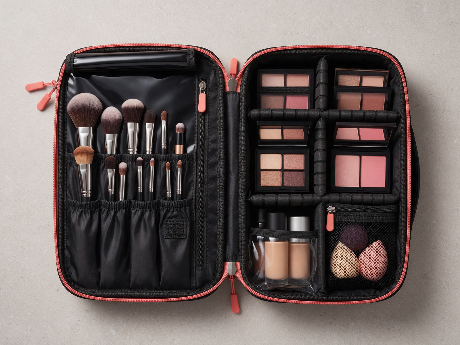 Interior de una maleta Beauty Bag con cada herramienta en su compartimento